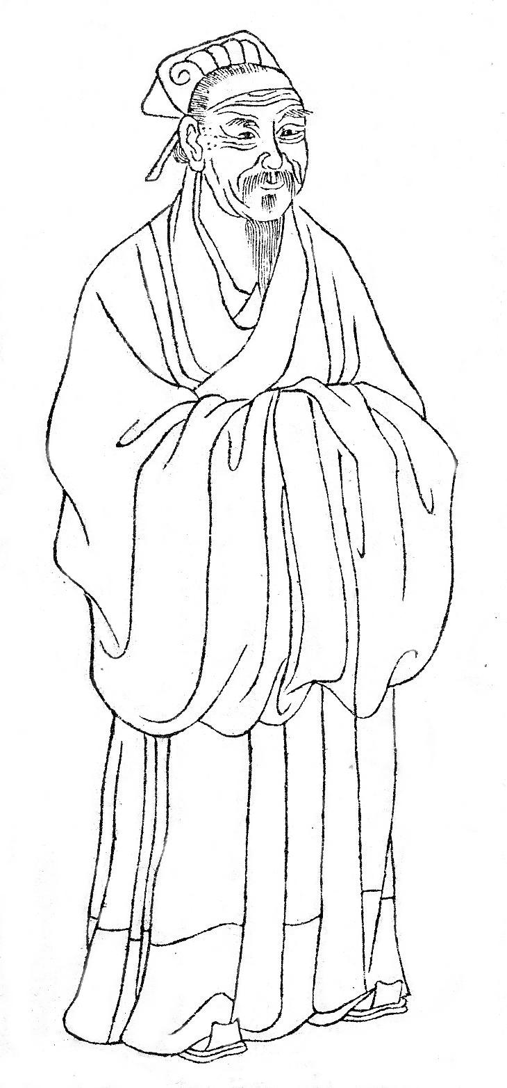 朱熹白描画像：头戴幞头、身着宋式宽袖儒服的老年学者立像